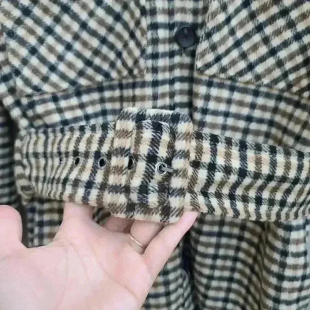 Rails Rhodes Belted Plaid Ochre Sand Mocha Flannel Wool Jacket Size Large - Picture 6 of 12